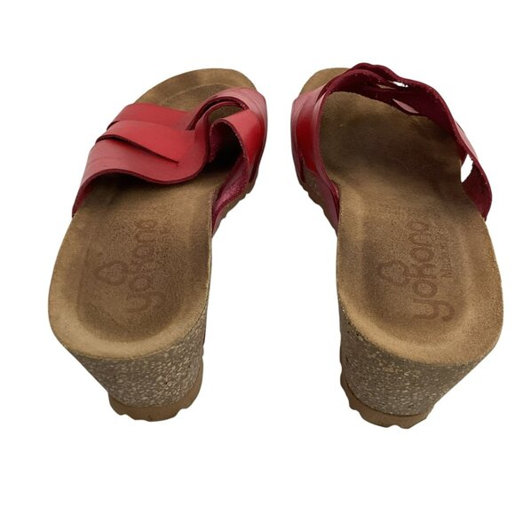 Yokono Cadiz Red Leather Cork Slide Wedge Sandals Womens 7.5 Made In Spain - Picture 5 of 10
